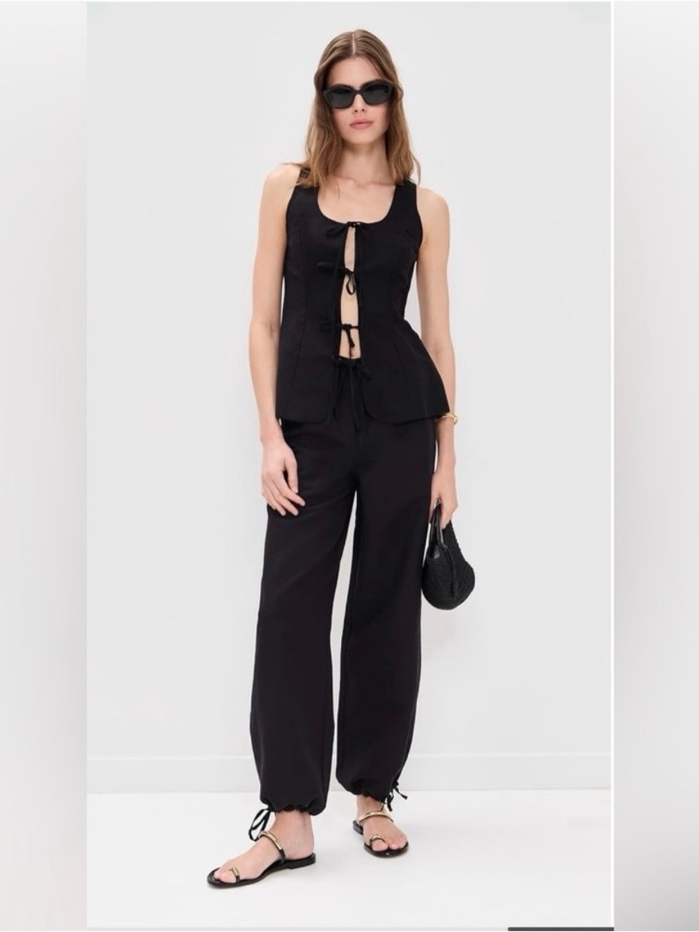 Aligne Darla Linen 2-way Wide Leg Drawstring Pants - Black (US 6)